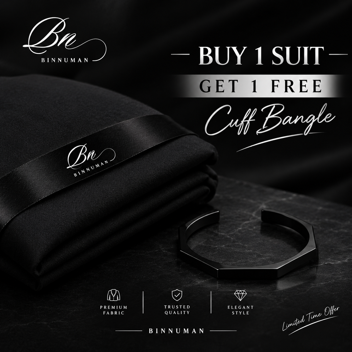 ROYAL BOSSKI FABRIC | PREMIUM UNSTITCHED 4-SEASON WASH & WEAR JET BLACK