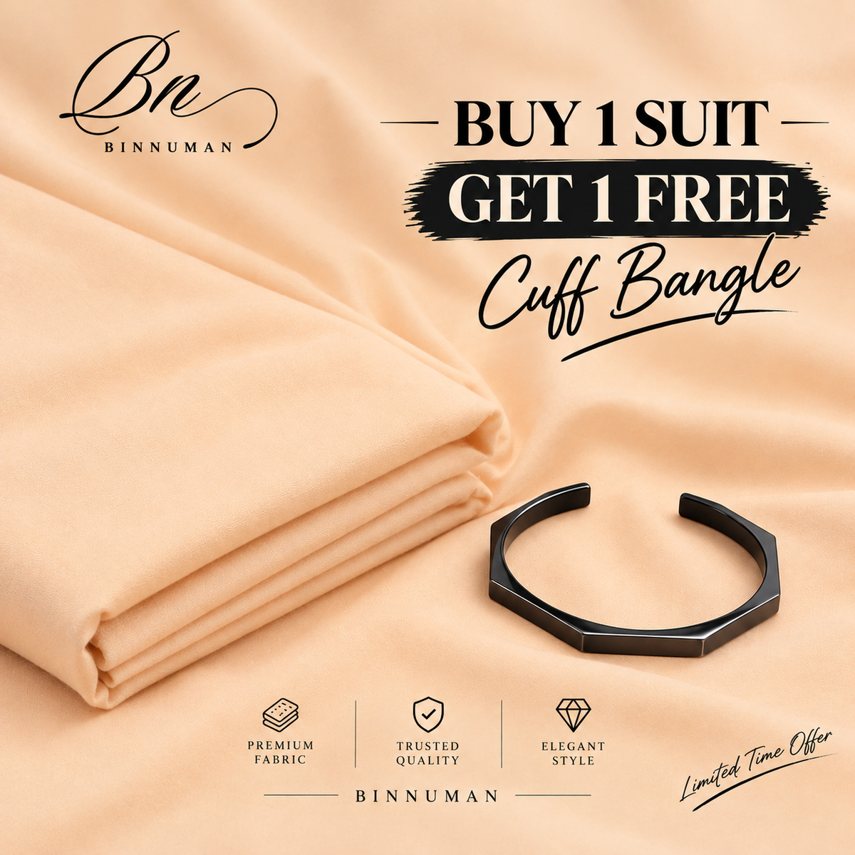 ROYAL BOSSKI FABRIC | PREMIUM UNSTITCHED 4-SEASON WASH & WEAR | SOFT PEACH